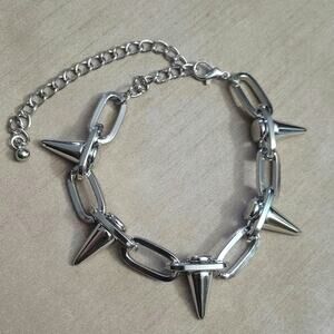 Chunky spiked silver tone adjustable bracelet